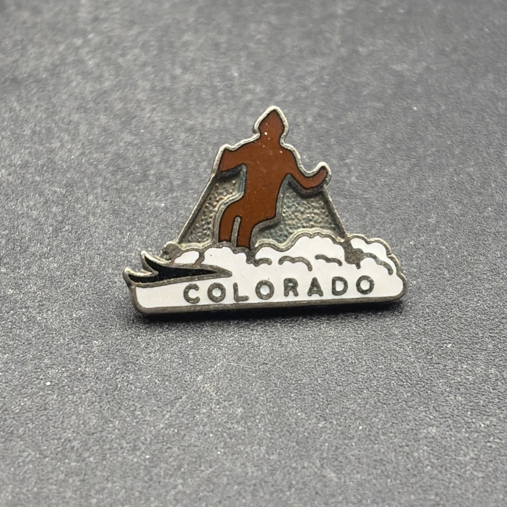 Vintage Colorado Skier Skiing Snow Lapel Hat Pin